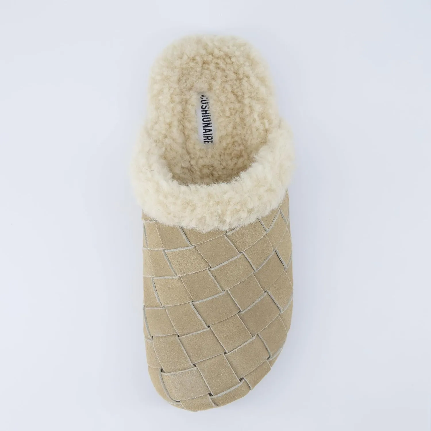CUSHIONAIRE Cliché Genuine Suede Woven Mule Slippers for Women Indoor and Outdoor - Slip On Faux Fur Lining Women Footwear for Comfort