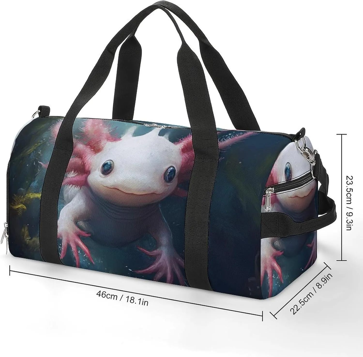 Cute Axolotl Fitness Large Gym Bag for Unisex with Shoe Compartment & Wet Pocket