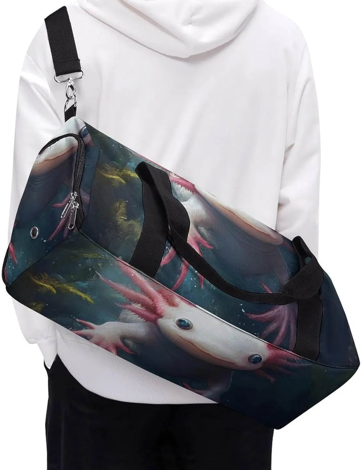 Cute Axolotl Fitness Large Gym Bag for Unisex with Shoe Compartment & Wet Pocket