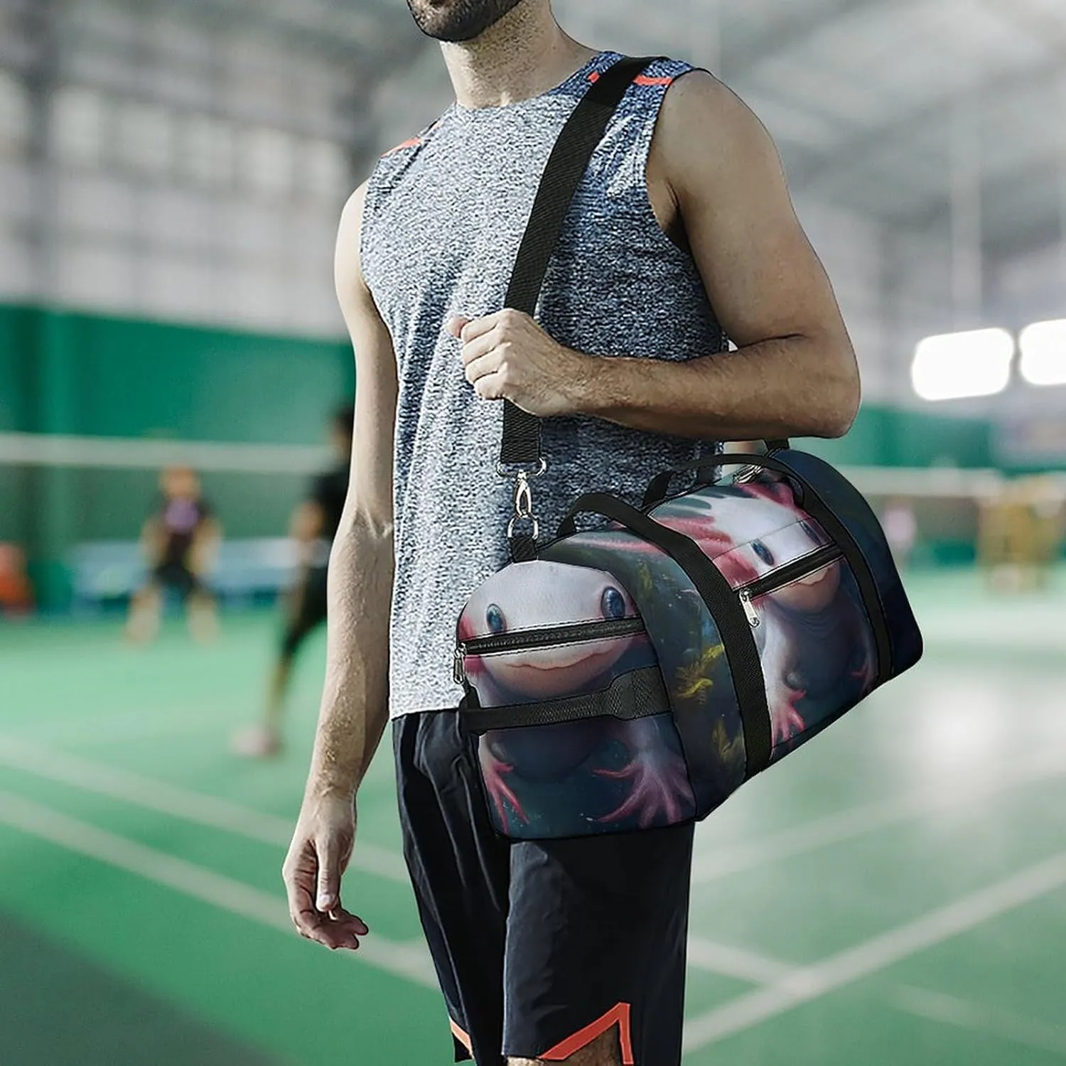 Cute Axolotl Fitness Large Gym Bag for Unisex with Shoe Compartment & Wet Pocket