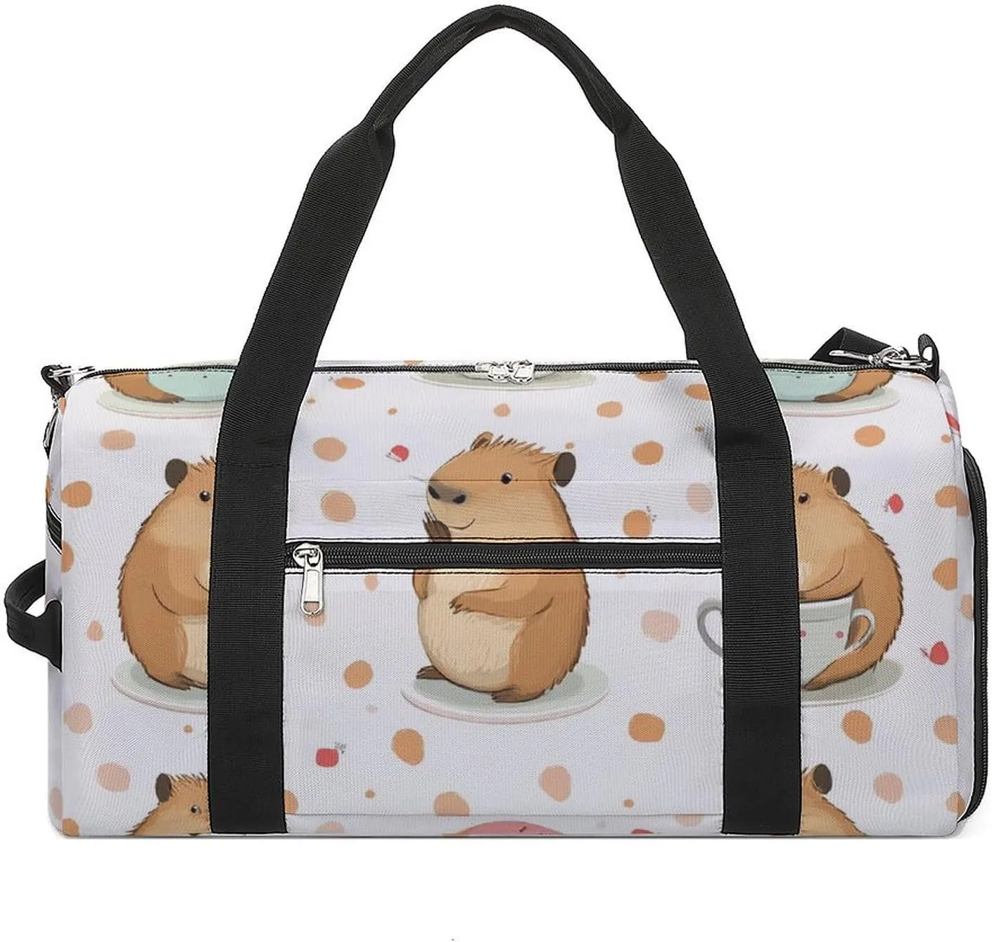 Cute Capybar on Dots Fitness Large Gym Bag for Unisex with Shoe Compartment & Wet Pocket