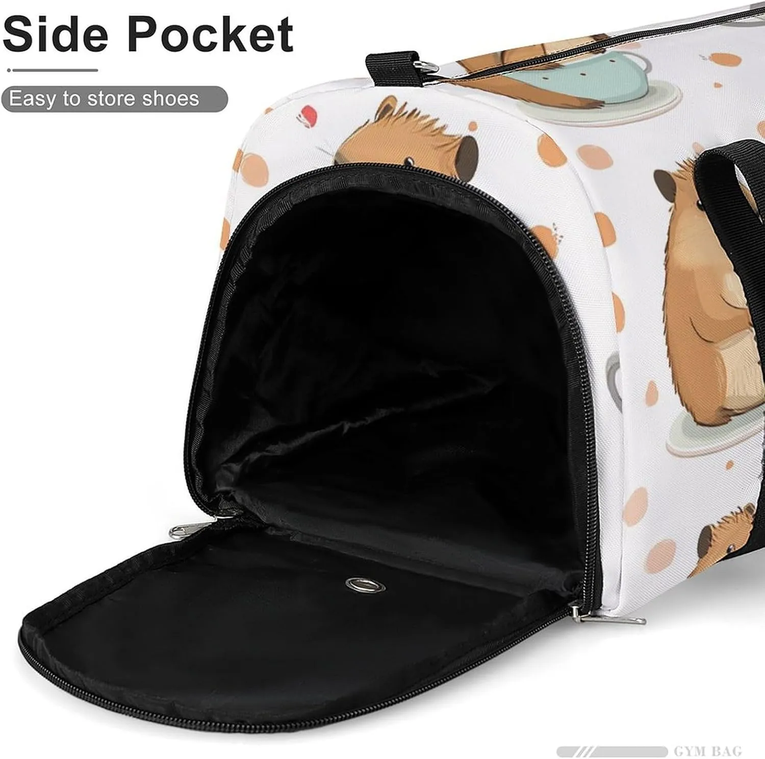 Cute Capybar on Dots Fitness Large Gym Bag for Unisex with Shoe Compartment & Wet Pocket