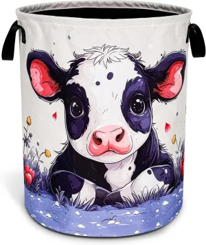 Cute Cow Laundry Basket Animal Foldable Oxford Cloth Funny Tote Bag Laundry Hamper Clothes Storage Bucket Toy Organizer For Bathroom/Laundry Storage/Bedroom 18.9x16.5 Inch