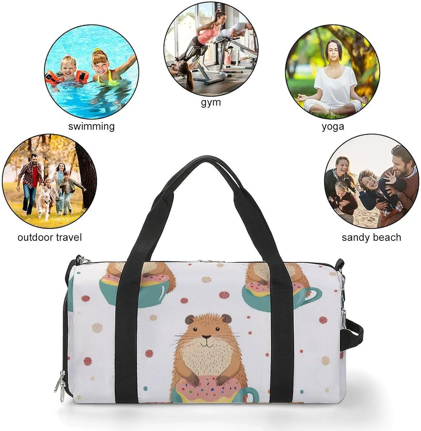 Cute Funny Capybar Fitness Large Gym Bag for Unisex with Shoe Compartment & Wet Pocket