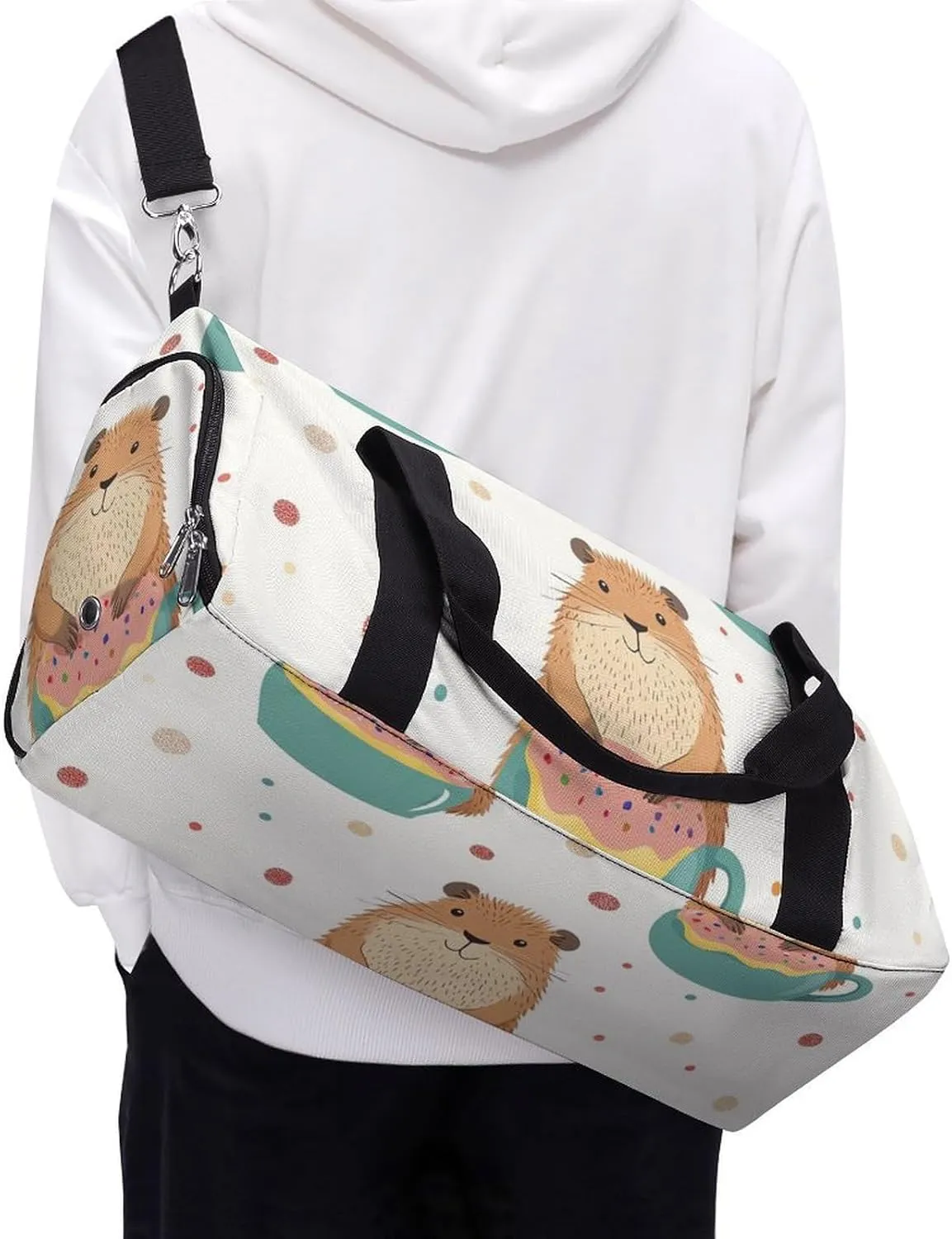 Cute Funny Capybar Fitness Large Gym Bag for Unisex with Shoe Compartment & Wet Pocket