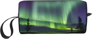 Dark Northern Lights print Multi-Purpose Cosmetic Bag with Zipper Canvas Makeup Bag, Travel Toiletry Pouch, Pencil Bag