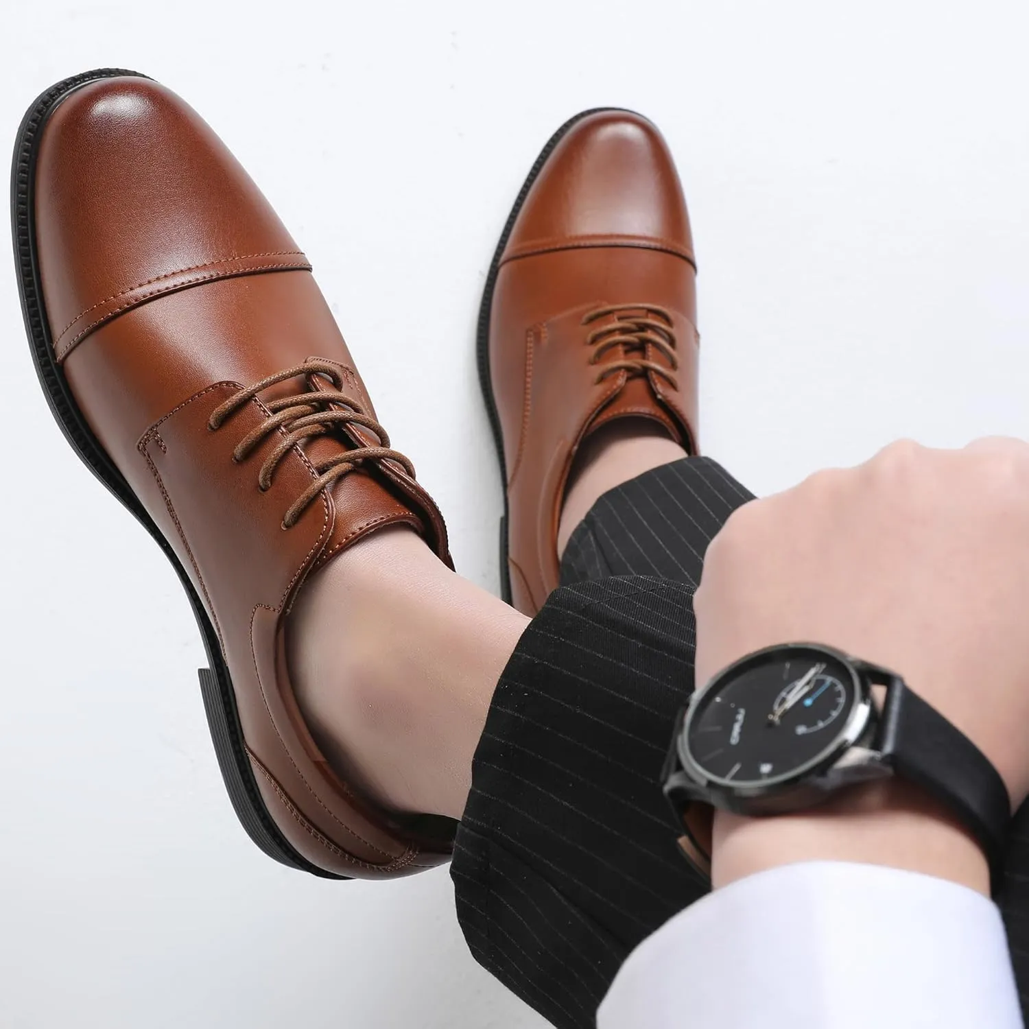 DECARSDZ Mens Classic Formal Oxford Lace-up Patent Leather Tuxedo Wedding Business Dress Shoes