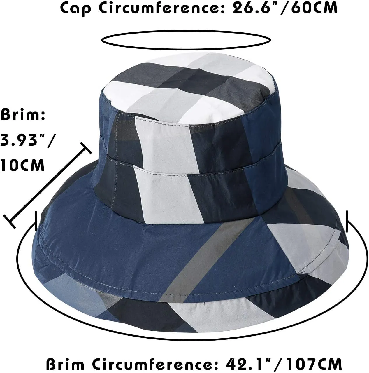 DOCILA Stylish Bucket Hats for Women Foldable Outdoor Plaid Fisherman Sun/Rain Cap with Chin Strap