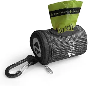Dog Poop Bag Holder for Leash, Large Opening for Easy Pull Out, Doggy Poo Bag Dispenser Suitable for Any Retractable Leash with 1 Rolls of Compostable Poop Bags (Black)