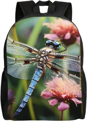 Dragonfly Insects Flowers Laptop Backpack For Men Women Waterproof Lightweight Travel Backpack Casual Daypack