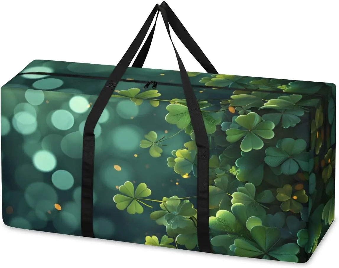 Edible clover Extra Large Moving Bags Heavy Duty Storage Bags Cloth Wrap Around Handles Double Zipper Reusable Convenient Foldable Storage Tote for Travel Camping Space Save