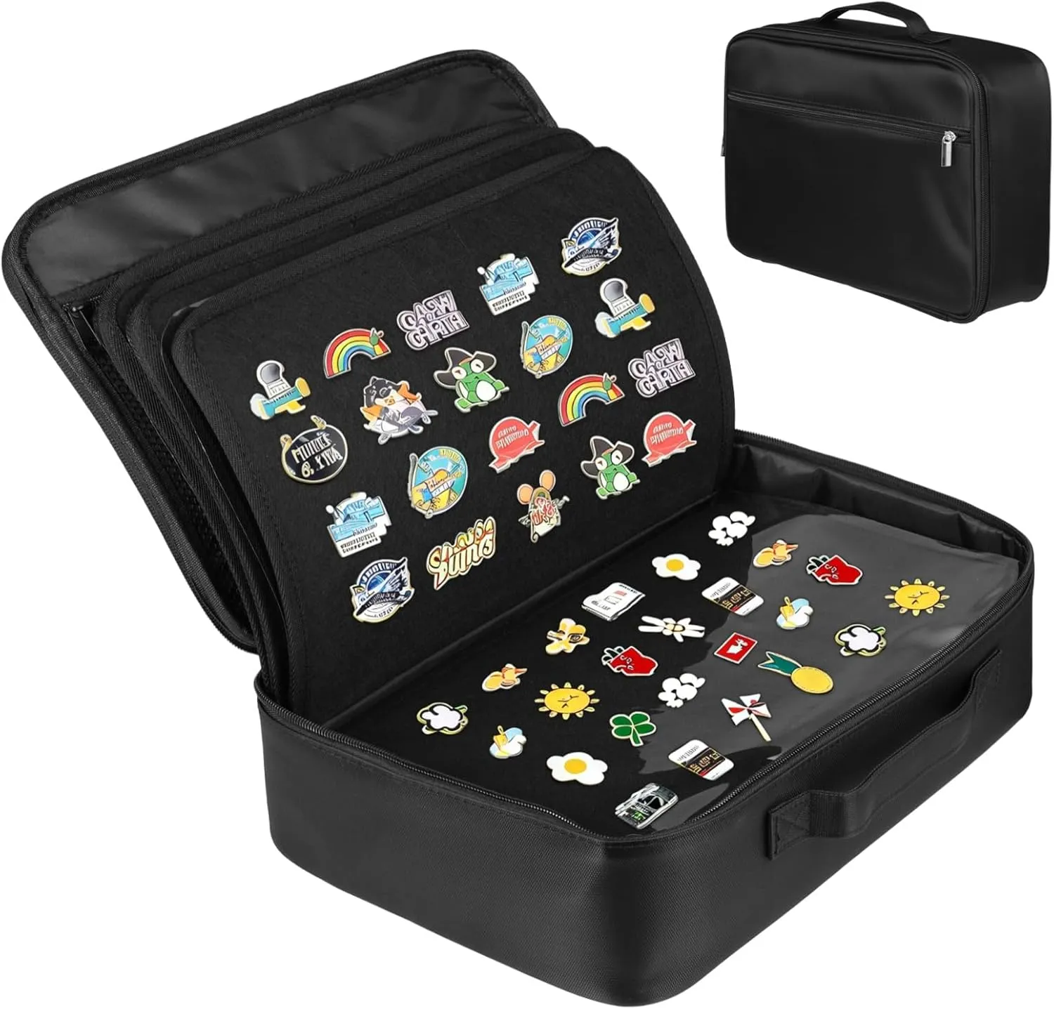 Enamel Pin Display Bag, 12 Page Collectible Pins Board Storage Organization Box, Large Capacity Oxford Cloth Collection Bag for Pins, Travel Brooches, Sports Medals (14.6 x 10.2 x 3.9 Inch, Black)