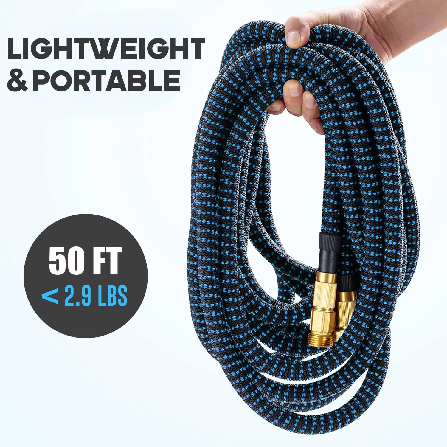 Expandable Garden Hose 50 ft Water Hose with 10 Function Spray Nozzle, Lightweight Flexible Hose with 3-Layer Latex Core and 3/4 Inch Solid Fittings, 50ft Retractable Stretch Hose, (Black & Blue)