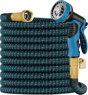 Expandable Garden Hose 50 ft Water Hose with 10 Function Spray Nozzle, Lightweight Flexible Hose with 3-Layer Latex Core and 3/4 Inch Solid Fittings, 50ft Retractable Stretch Hose, (Black & Blue)