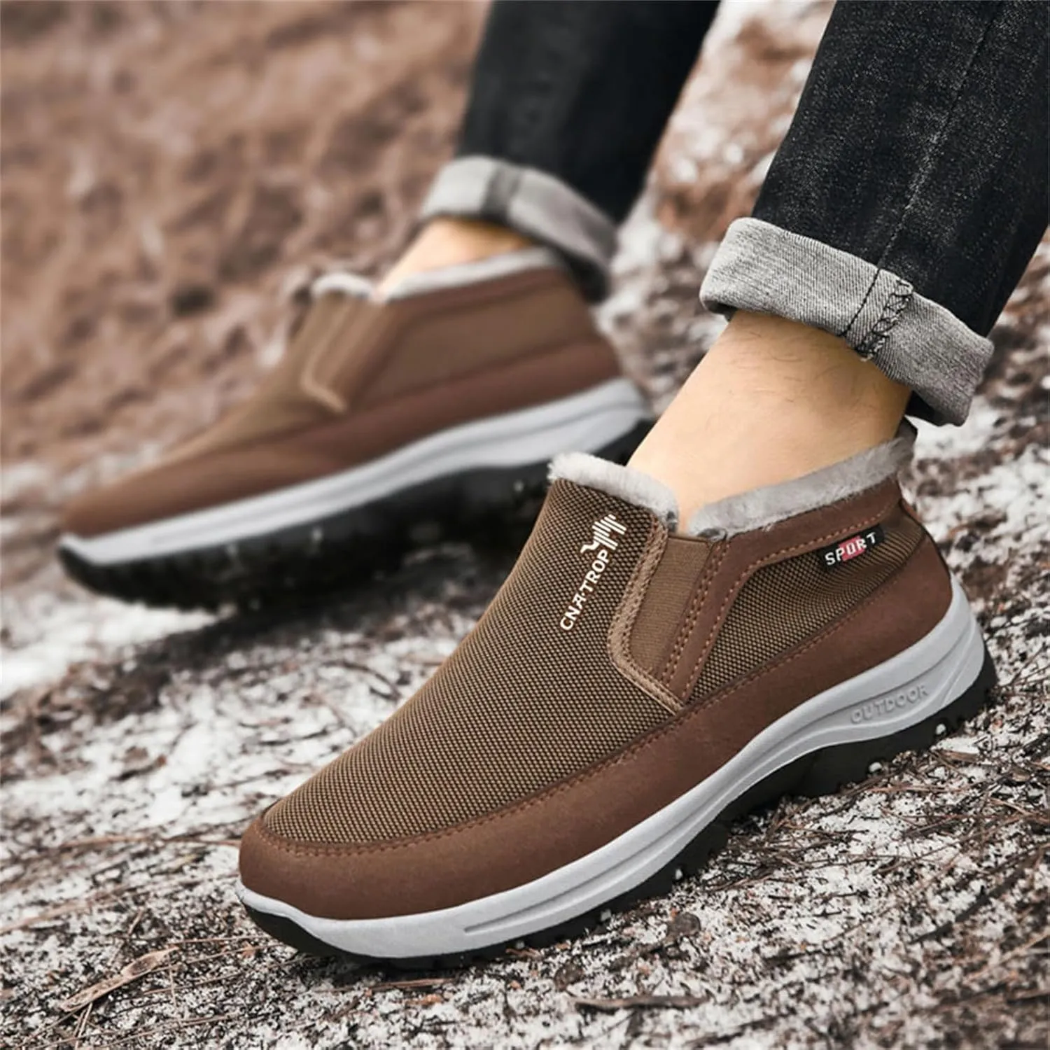 FAIRSOMA Men'S CNA Trop Winter Slip-On Warm Ankle Chukka Boots With Arch Support,Outdoor Waterproof Anti-Slip Fur Lined High Top Leather Snow Loafers Comfortable Hiking Walking Shoes