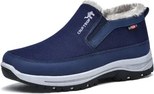 FAIRSOMA Men'S CNA Trop Winter Slip-On Warm Ankle Chukka Boots With Arch Support,Outdoor Waterproof Anti-Slip Fur Lined High Top Leather Snow Loafers Comfortable Hiking Walking Shoes