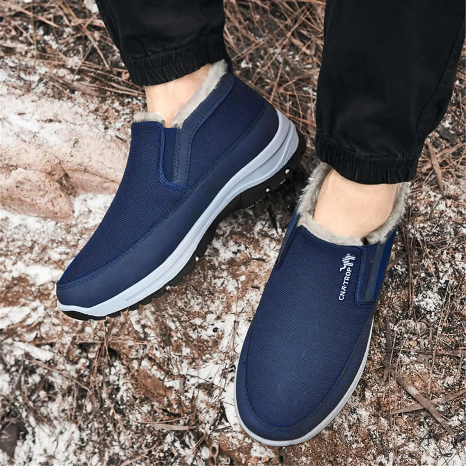 FAIRSOMA Men'S CNA Trop Winter Slip-On Warm Ankle Chukka Boots With Arch Support,Outdoor Waterproof Anti-Slip Fur Lined High Top Leather Snow Loafers Comfortable Hiking Walking Shoes