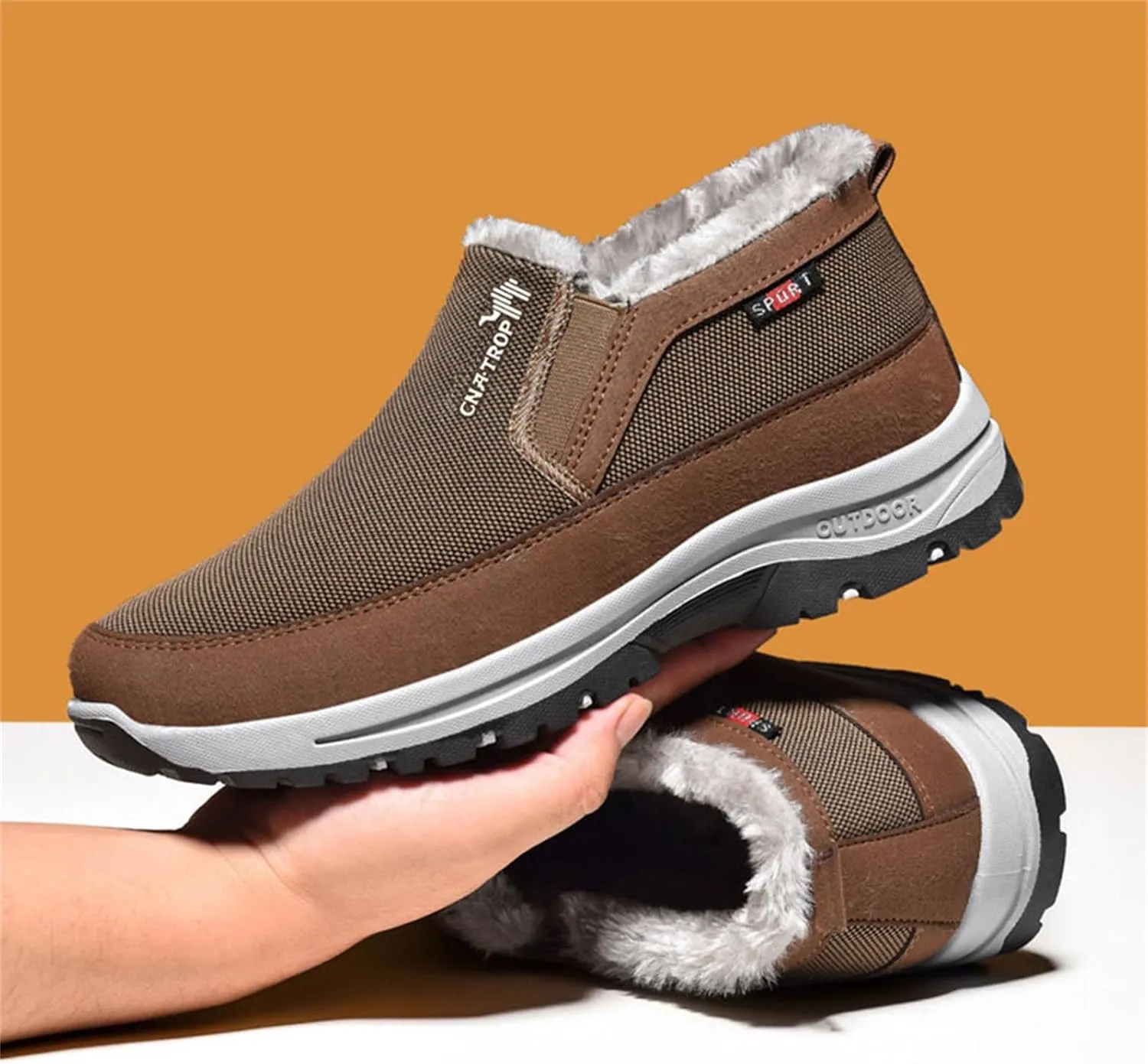FAIRSOMA Men'S CNA Trop Winter Slip-On Warm Ankle Chukka Boots With Arch Support,Outdoor Waterproof Anti-Slip Fur Lined High Top Leather Snow Loafers Comfortable Hiking Walking Shoes