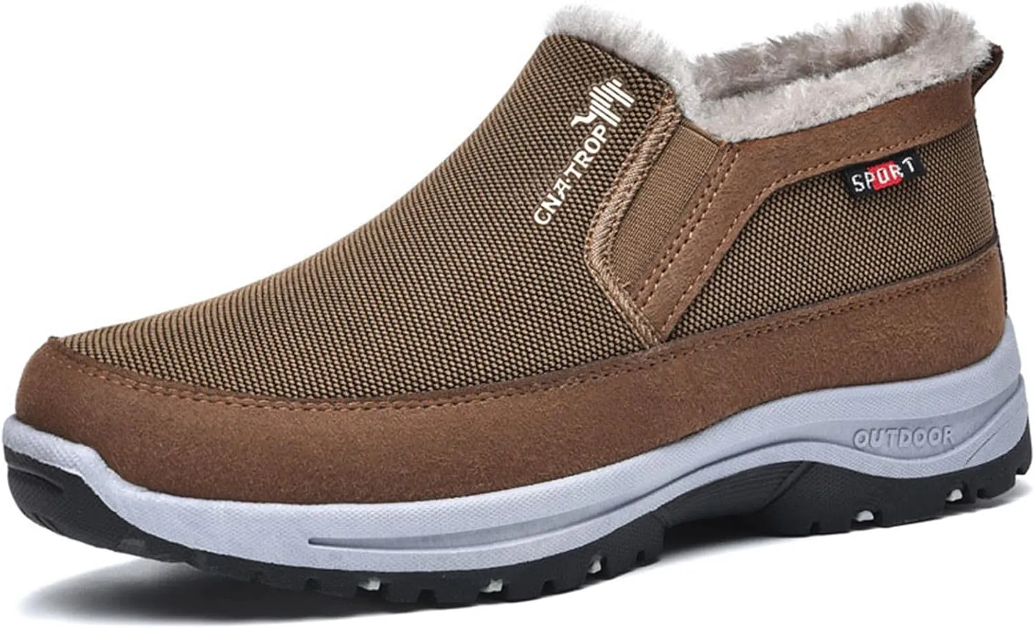 FAIRSOMA Men'S CNA Trop Winter Slip-On Warm Ankle Chukka Boots With Arch Support,Outdoor Waterproof Anti-Slip Fur Lined High Top Leather Snow Loafers Comfortable Hiking Walking Shoes