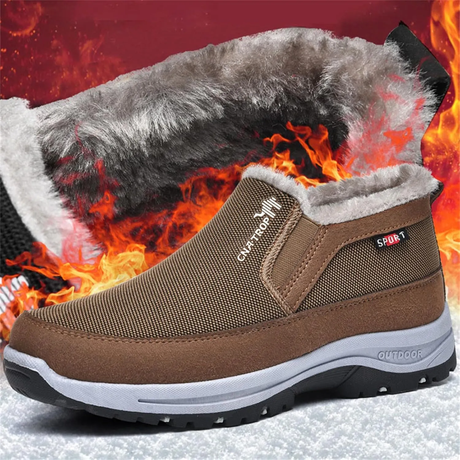 FAIRSOMA Men'S CNA Trop Winter Slip-On Warm Ankle Chukka Boots With Arch Support,Outdoor Waterproof Anti-Slip Fur Lined High Top Leather Snow Loafers Comfortable Hiking Walking Shoes