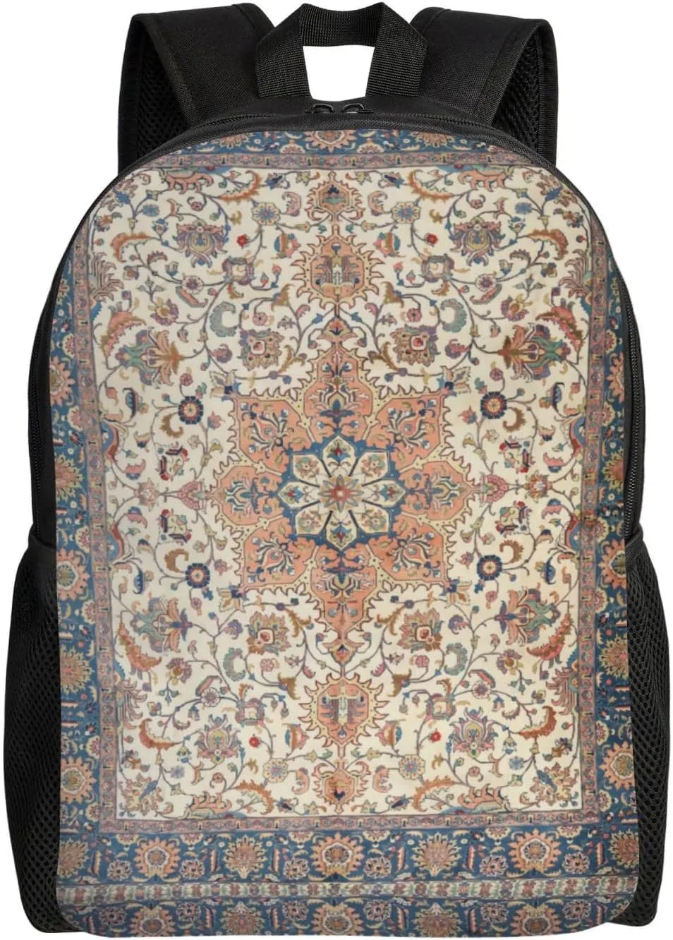 Fine Persia Tabriz Blue Rust Orange Minimalist Laptop Backpack – Waterproof Business Travel Bag, Breathable Design, Modern Work & Leisure