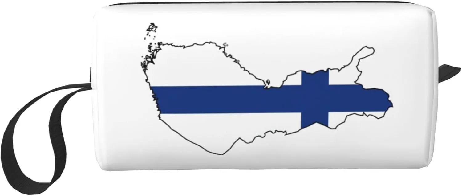 Finnish Flag Map print Multi-Purpose Cosmetic Bag with Zipper Canvas Makeup Bag, Travel Toiletry Pouch, Pencil Bag