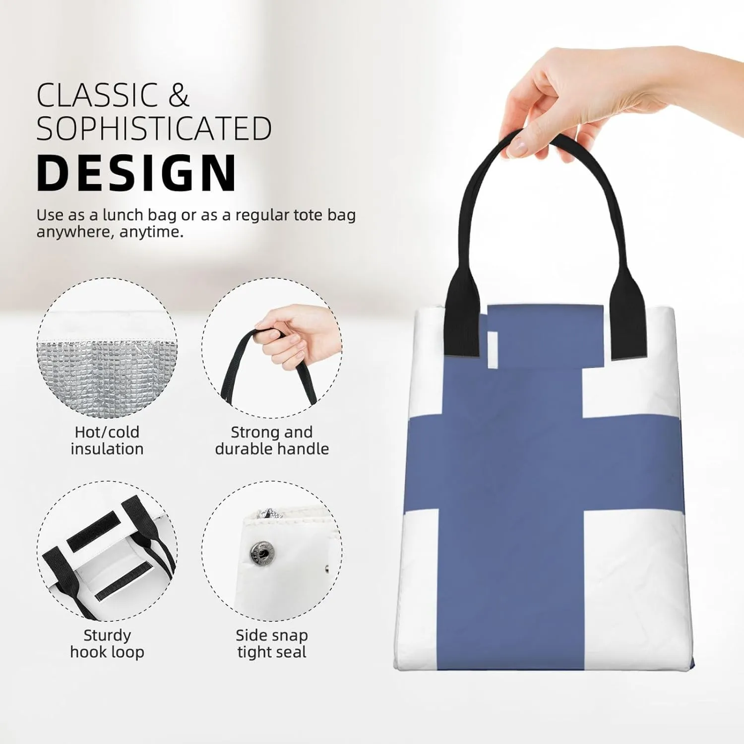 Finnish Flag Reusable Paper Bag For Office Workers, Suitable For Picnic, Travel, More