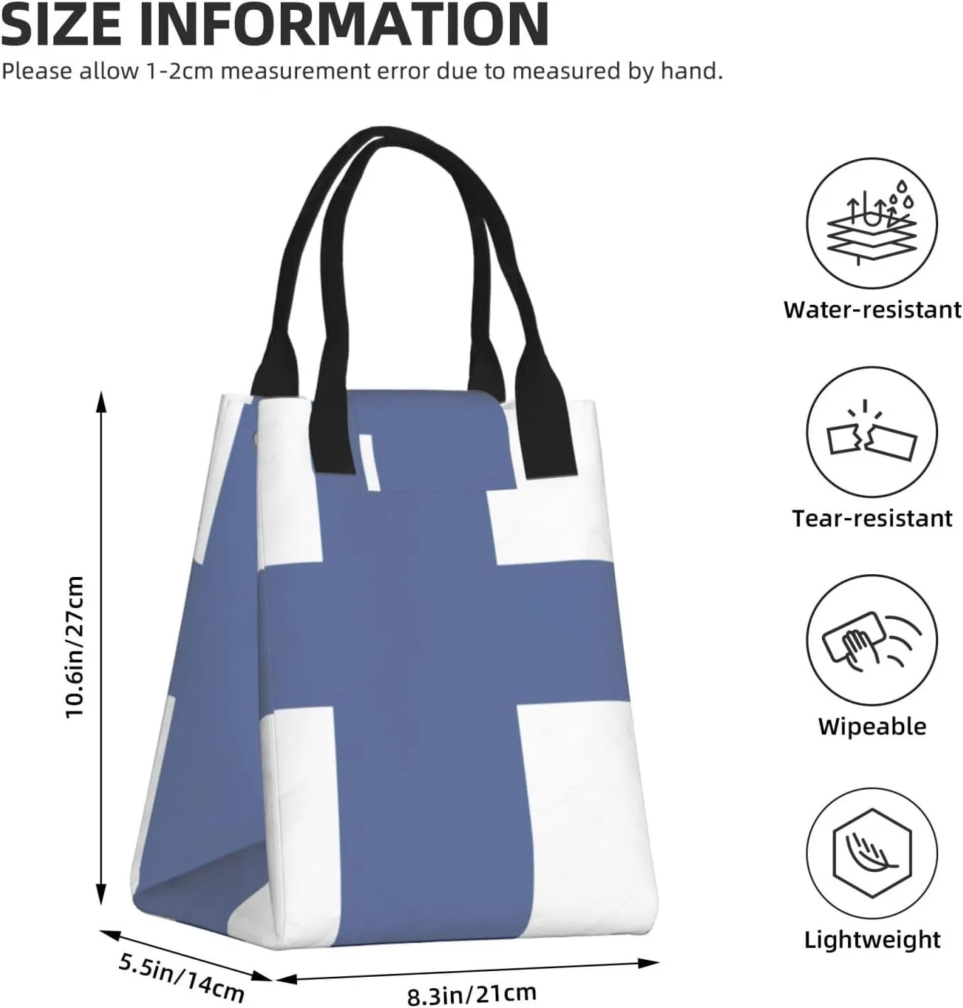Finnish Flag Reusable Paper Bag For Office Workers, Suitable For Picnic, Travel, More