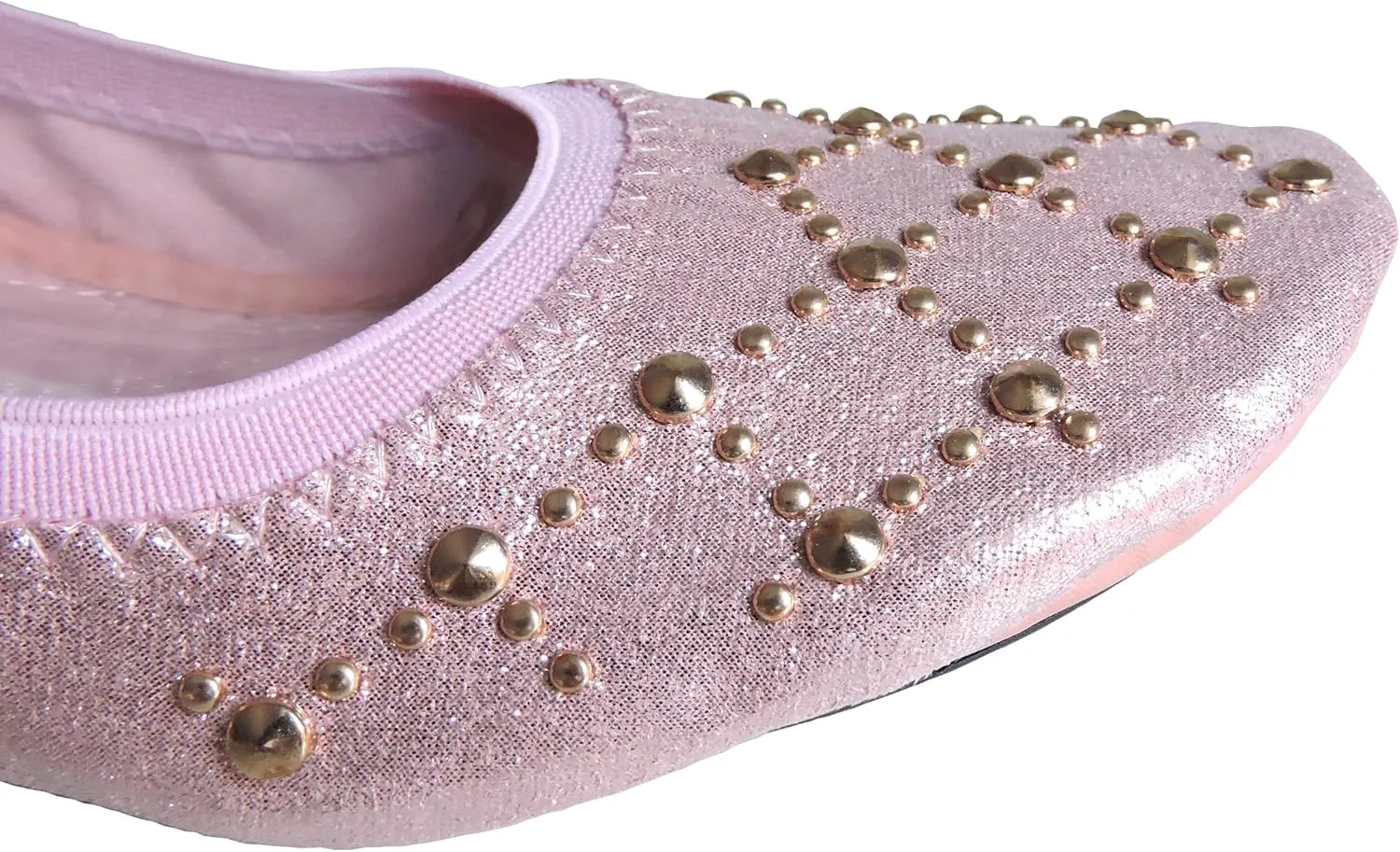 Fit in Clouds Stud Embellished Portable Foldable Ballet Flats with Carry Pouch