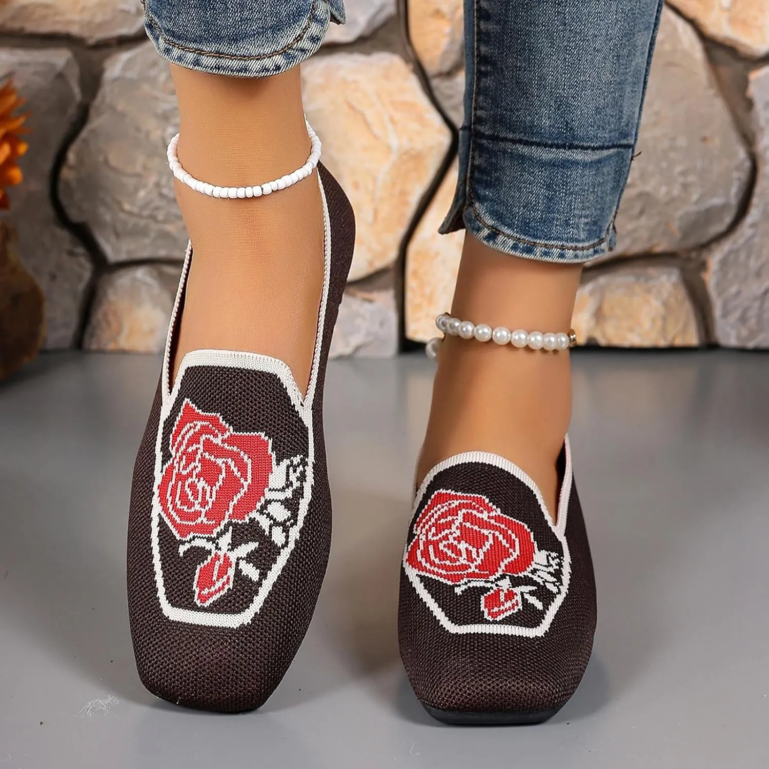 Flats for Women Knit Ballet Flats Slip On Loafer Shoes Comfort Work Shoe