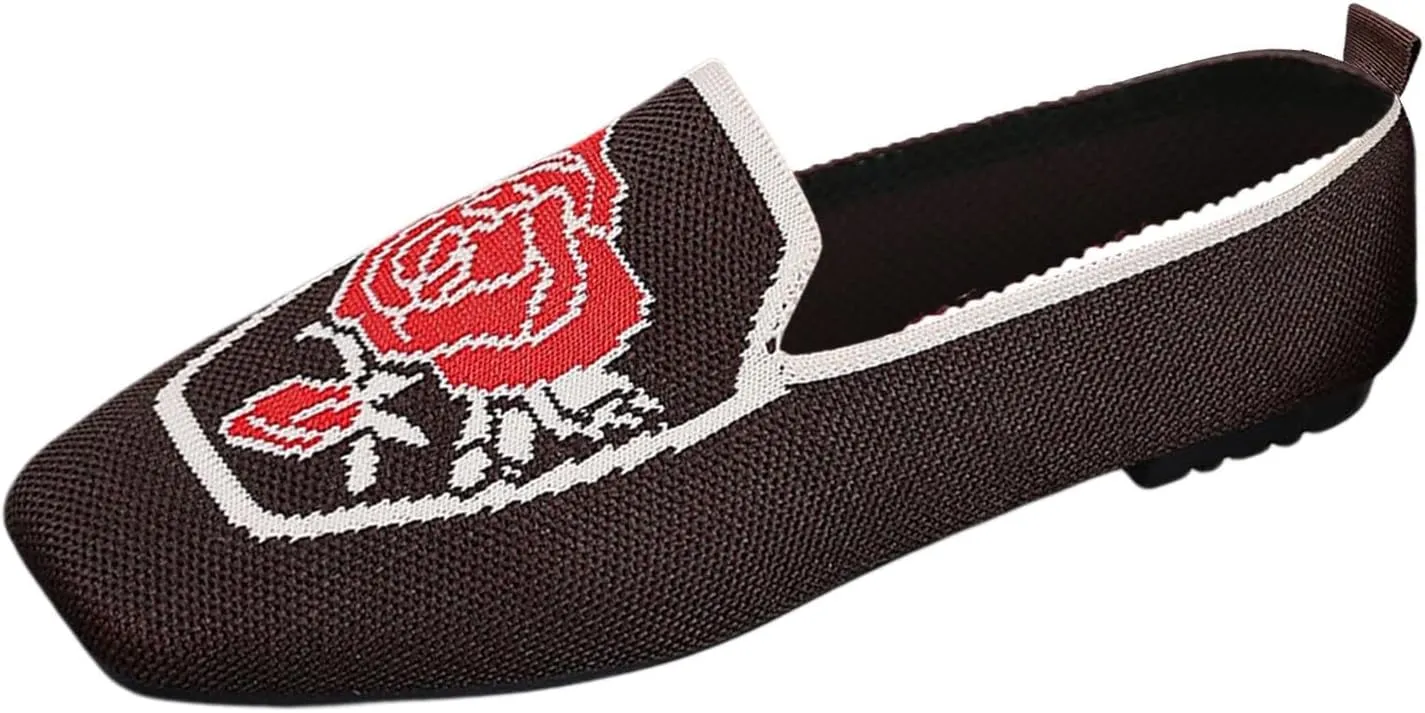 Flats for Women Knit Ballet Flats Slip On Loafer Shoes Comfort Work Shoe