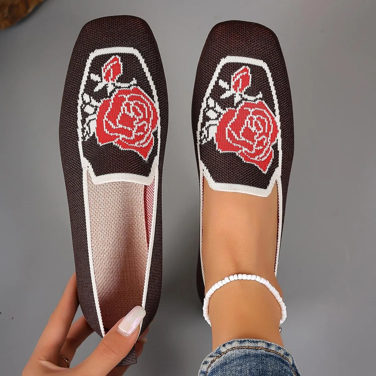 Flats for Women Knit Ballet Flats Slip On Loafer Shoes Comfort Work Shoe