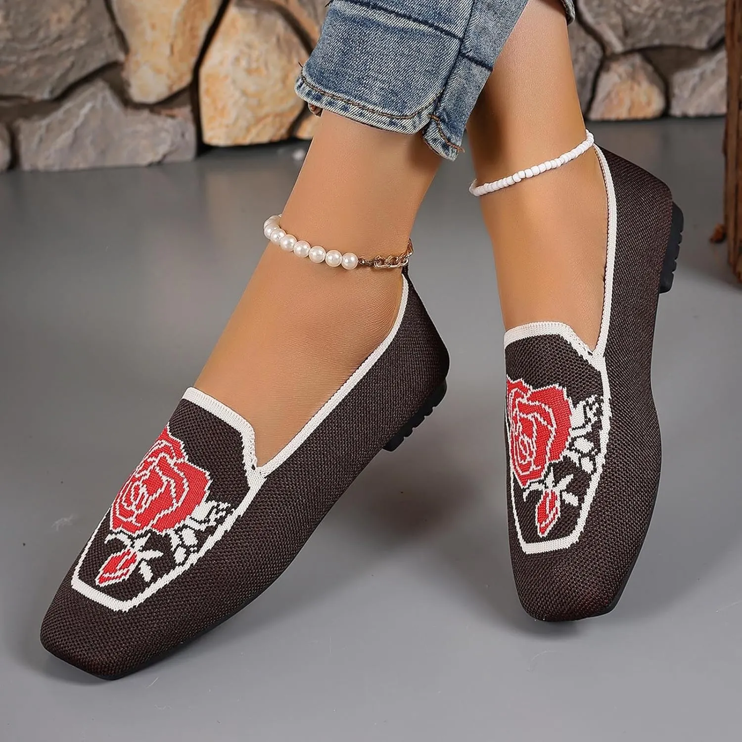Flats for Women Knit Ballet Flats Slip On Loafer Shoes Comfort Work Shoe