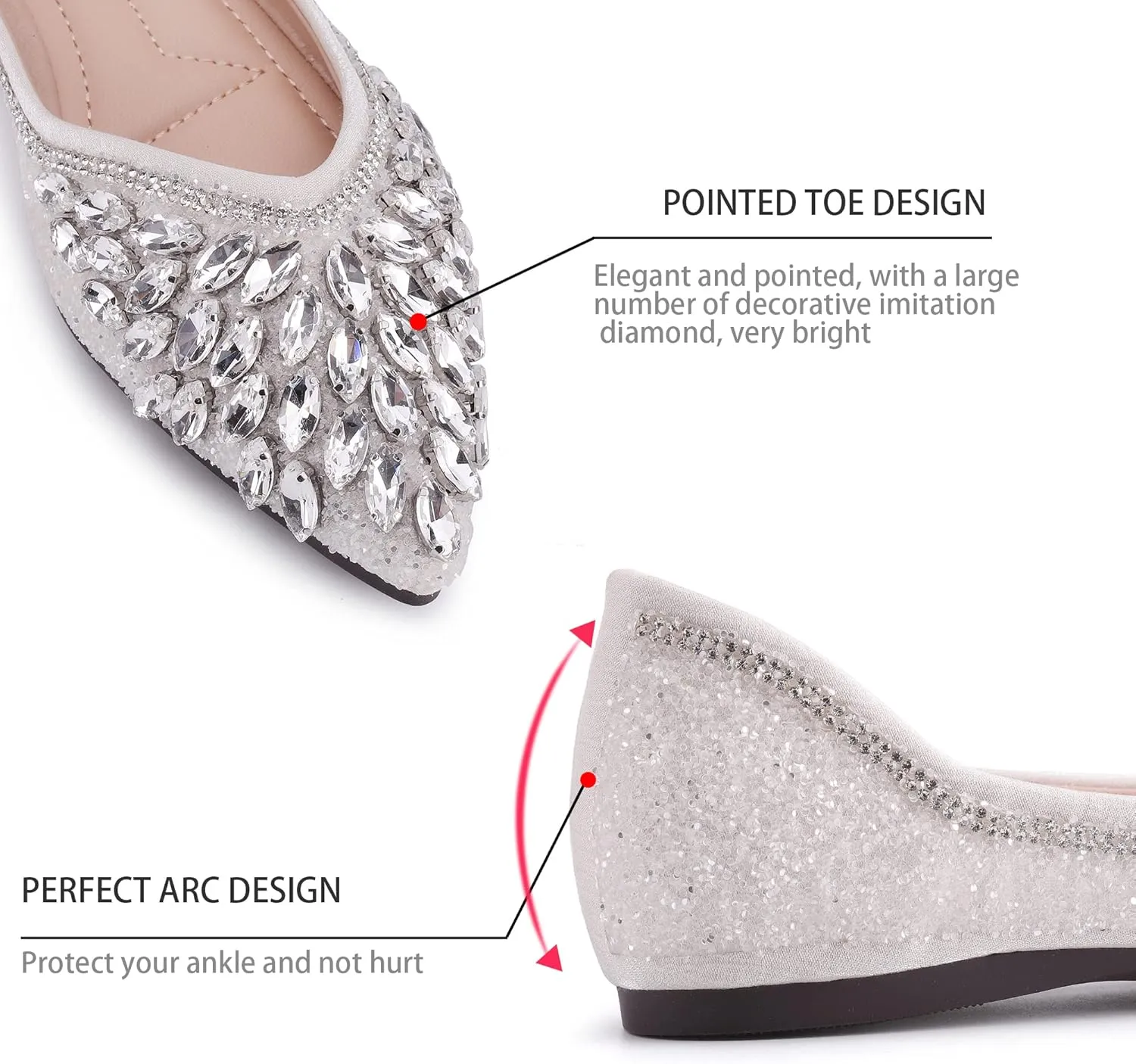 Flats Shoes Women Rhinestone Sequin Wedding Pointed Toe Dress Flat Shoes Comfortable Flats for Women Dressy