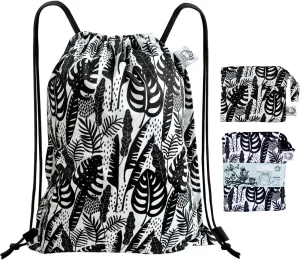 FLOCK THREE Leakproof Drawstring Backpack Sports Gym Bag Large Capacity With Pocket for Sports Gym Travel Swimming Beach (Flower02)