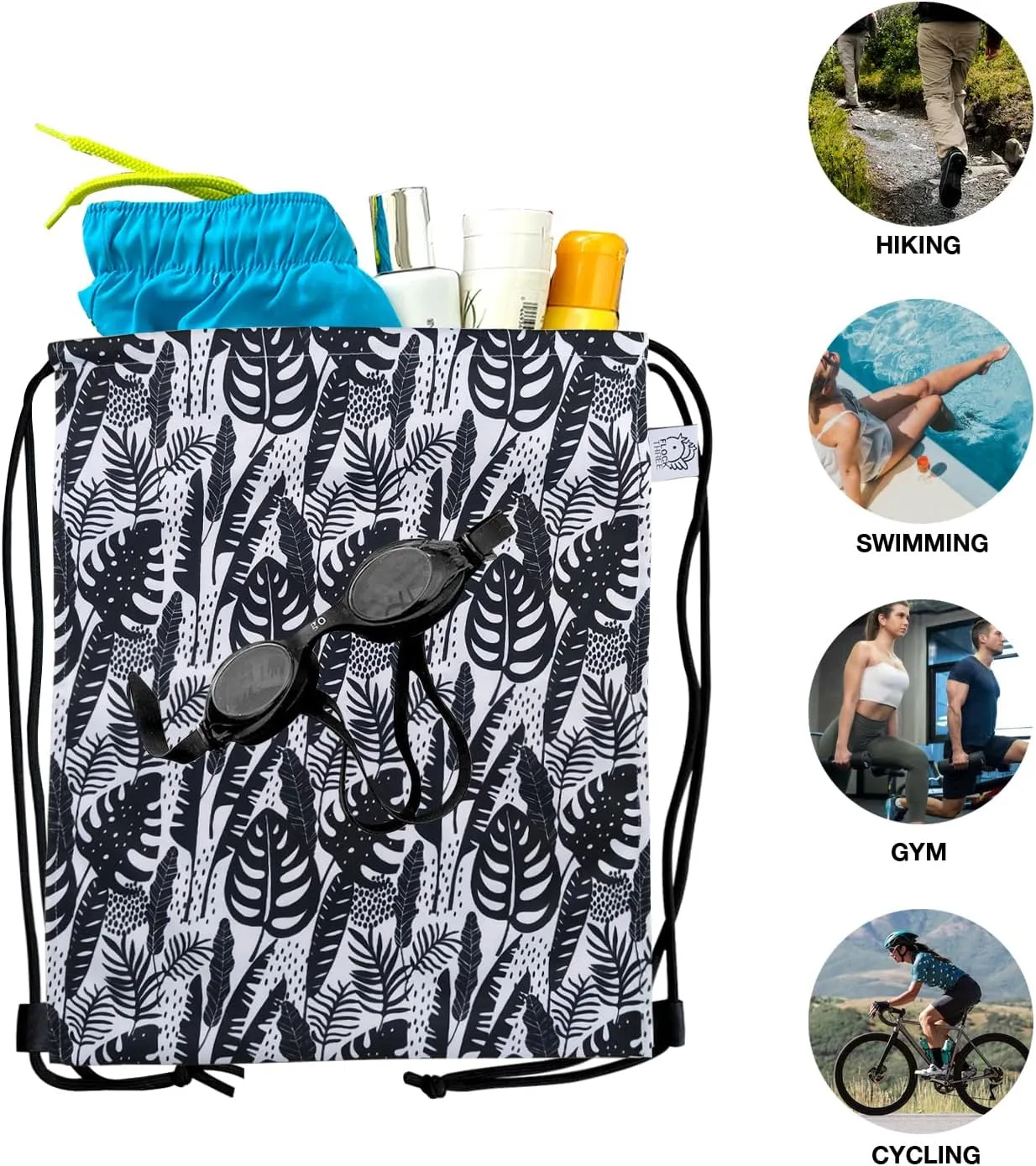 FLOCK THREE Leakproof Drawstring Backpack Sports Gym Bag Large Capacity With Pocket for Sports Gym Travel Swimming Beach (Flower02)