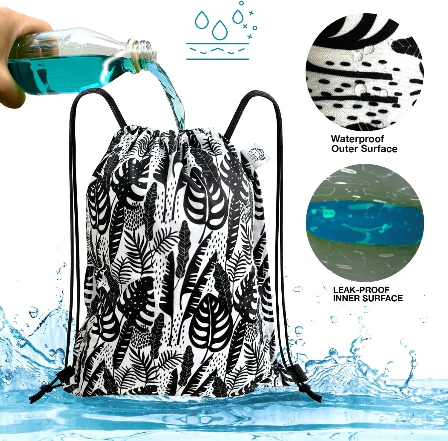 FLOCK THREE Leakproof Drawstring Backpack Sports Gym Bag Large Capacity With Pocket for Sports Gym Travel Swimming Beach (Flower02)