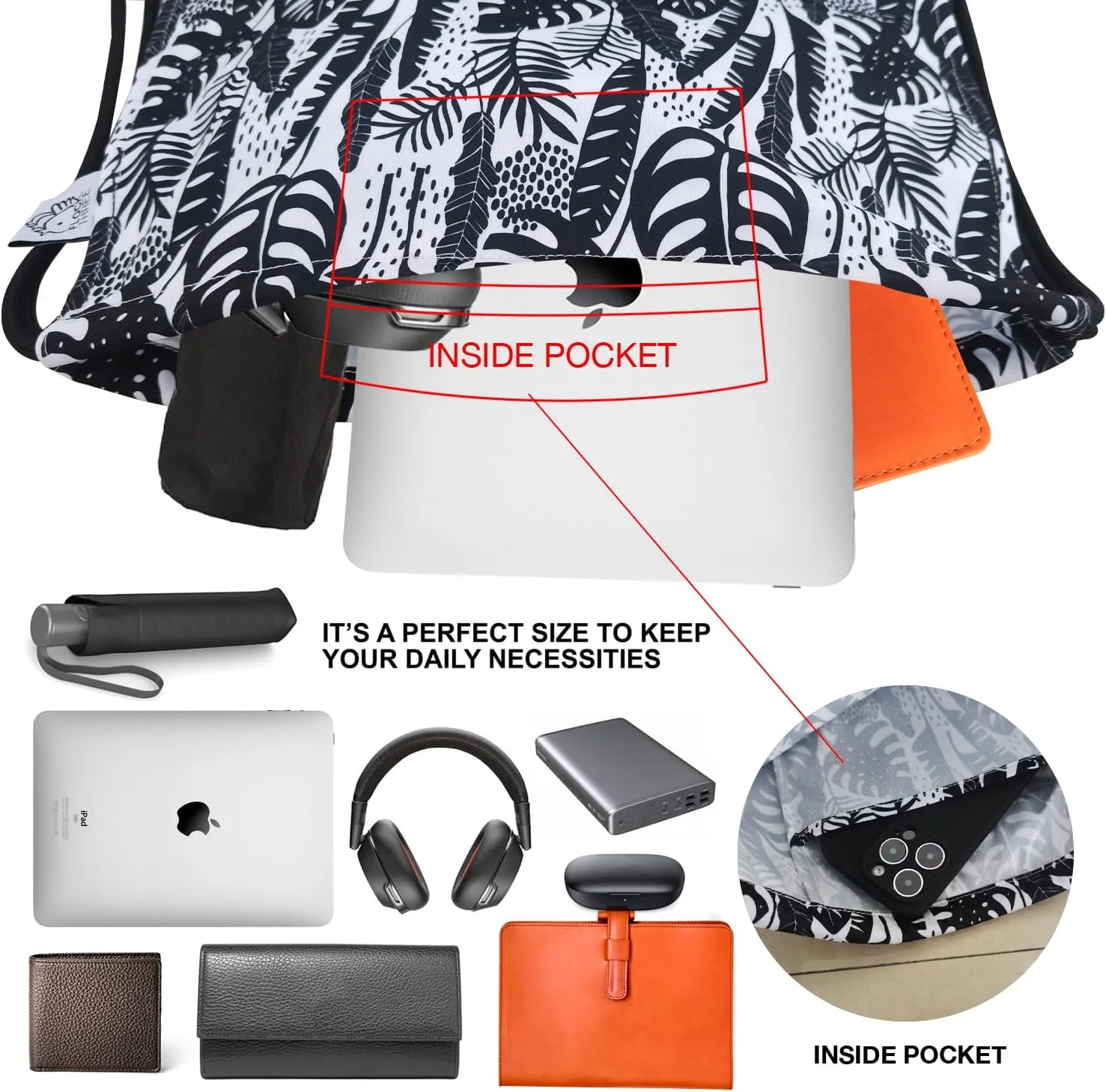 FLOCK THREE Leakproof Drawstring Backpack Sports Gym Bag Large Capacity With Pocket for Sports Gym Travel Swimming Beach (Flower02)