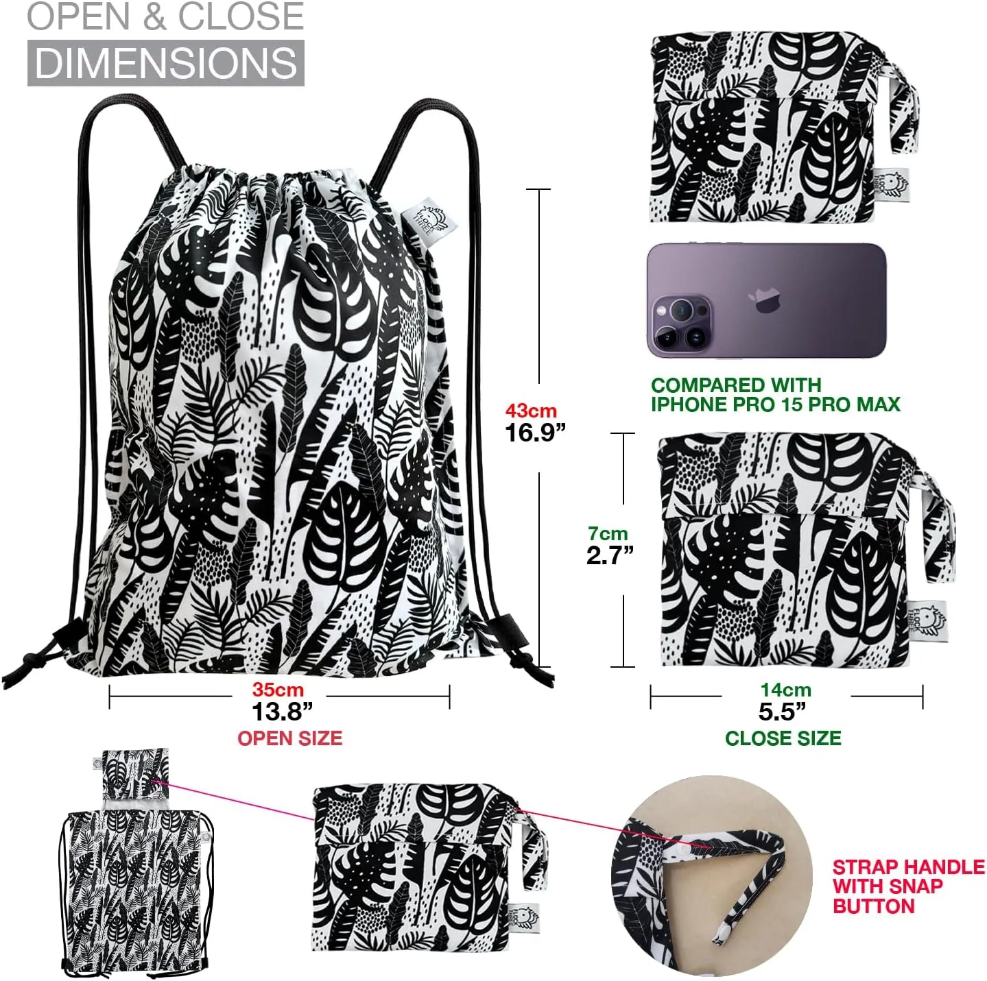FLOCK THREE Leakproof Drawstring Backpack Sports Gym Bag Large Capacity With Pocket for Sports Gym Travel Swimming Beach (Flower02)
