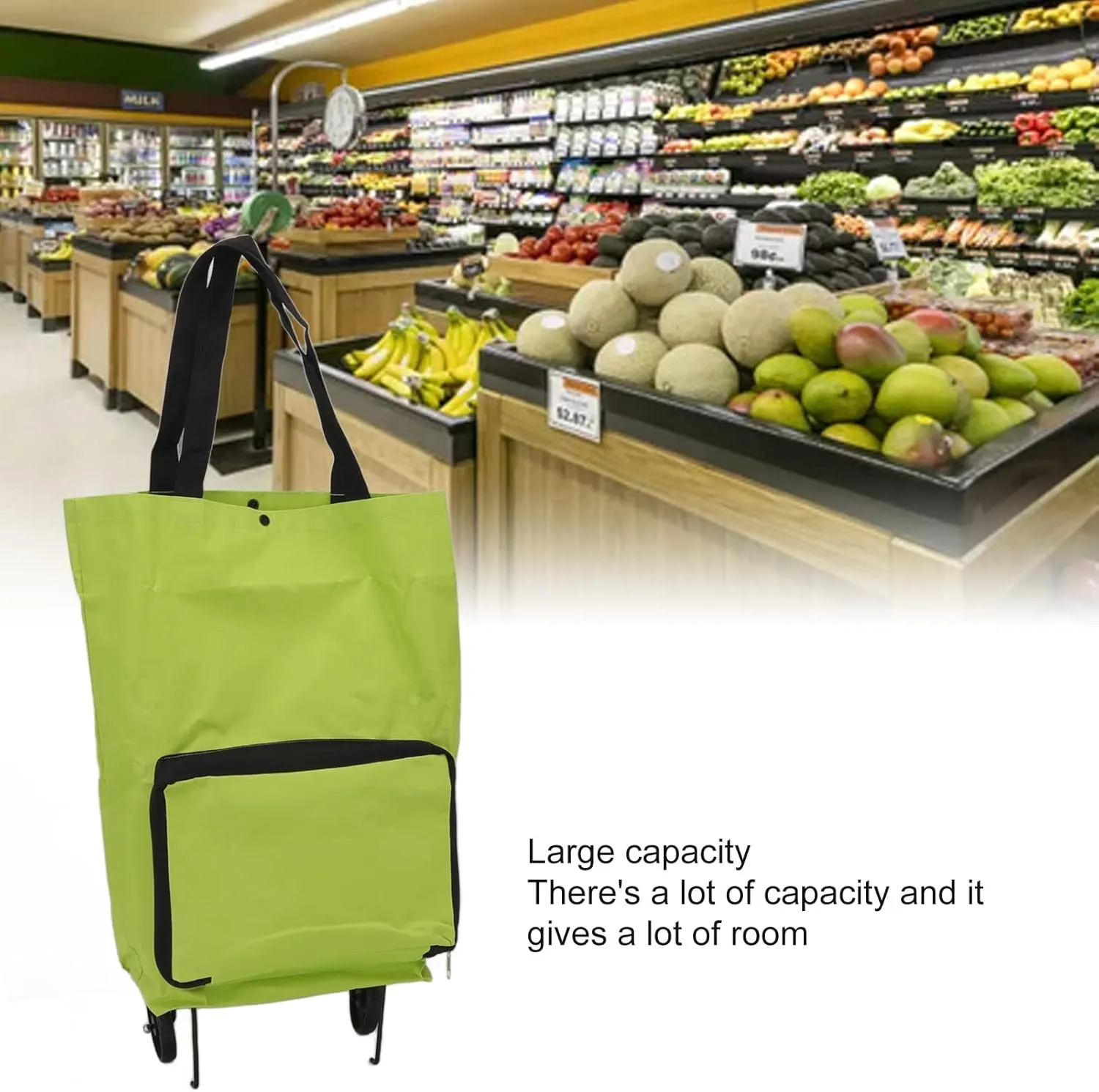 Foldable Fabric Shopping Cart, Multifunctional Storage Bag, Portable Shopping Cart, Large Capacity for Trunk, Food Cabinet, Garage, Convenient and Practical (Green)