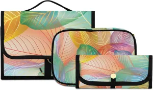 Foldable Hanging Travel Toiletry Organizer Set 3-Piece with Cosmetic Bag & Brush Holder - Leaf (1)