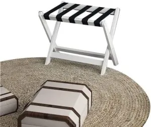 Foldable Luggage Rack for Hotel Guest Room, Suitcase Stand Solid Wood Foldable Travel Bag Floor-Standing Nylon Bandage Hotel Movable (Color : Black, Size : 60x45x50cm) (White 60x41x49cm) (White