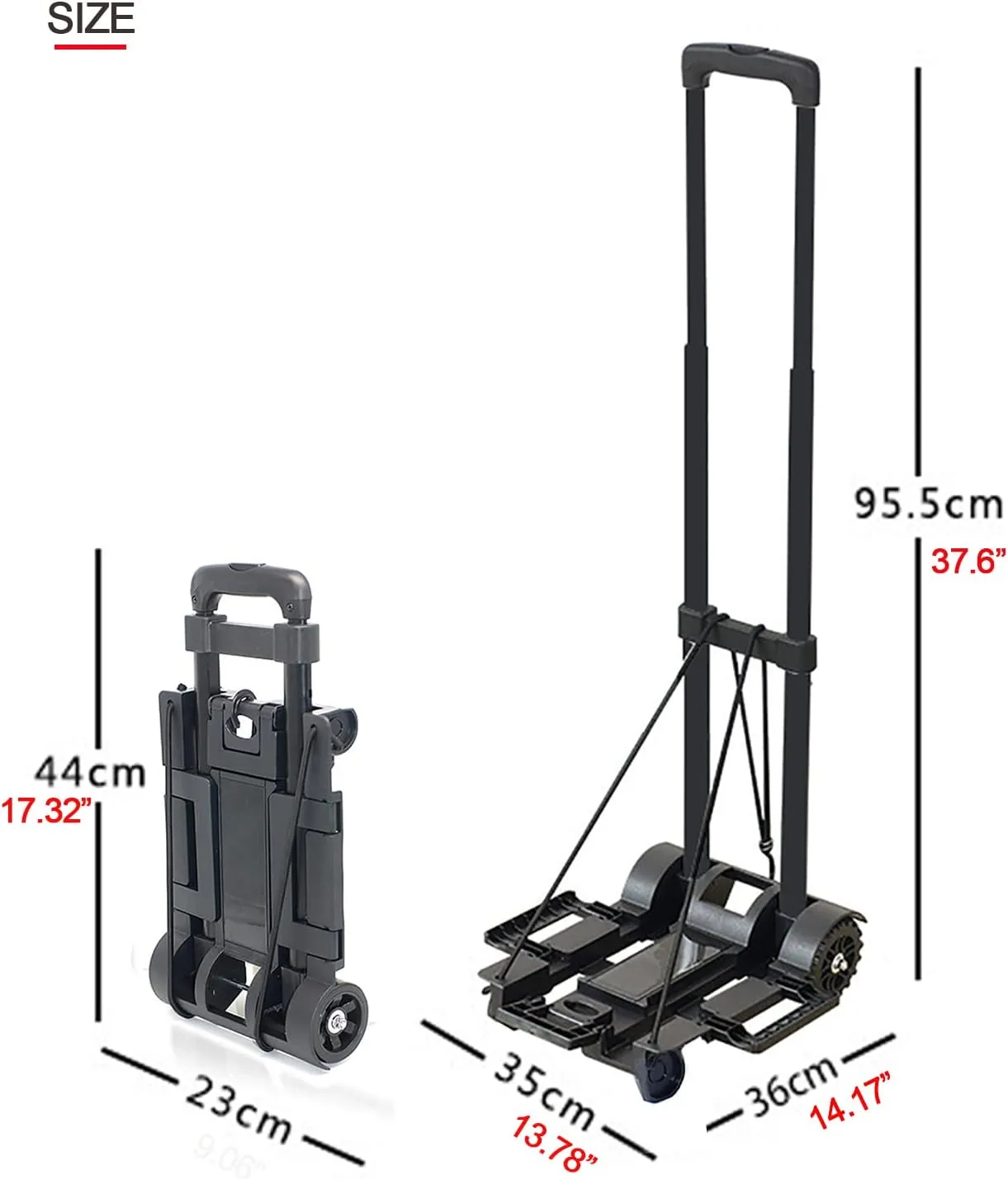 Foldable Plastic Folding Cart Lightweight Folding Shopping Trolley Mini Luggage Hand Truck for Travel Shopping Moving Office Use (2-Wheels)