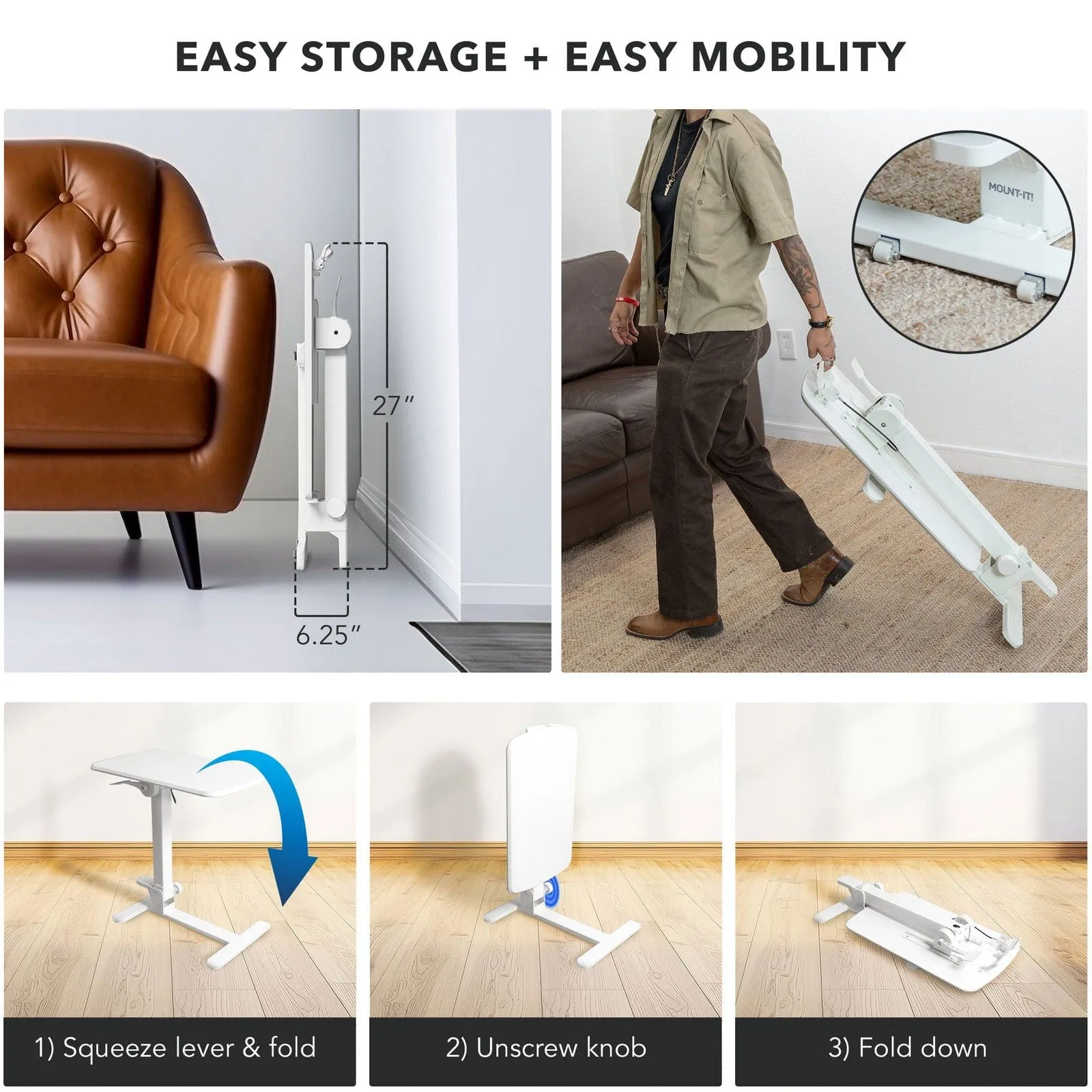 Foldable Rolling Overbed Table