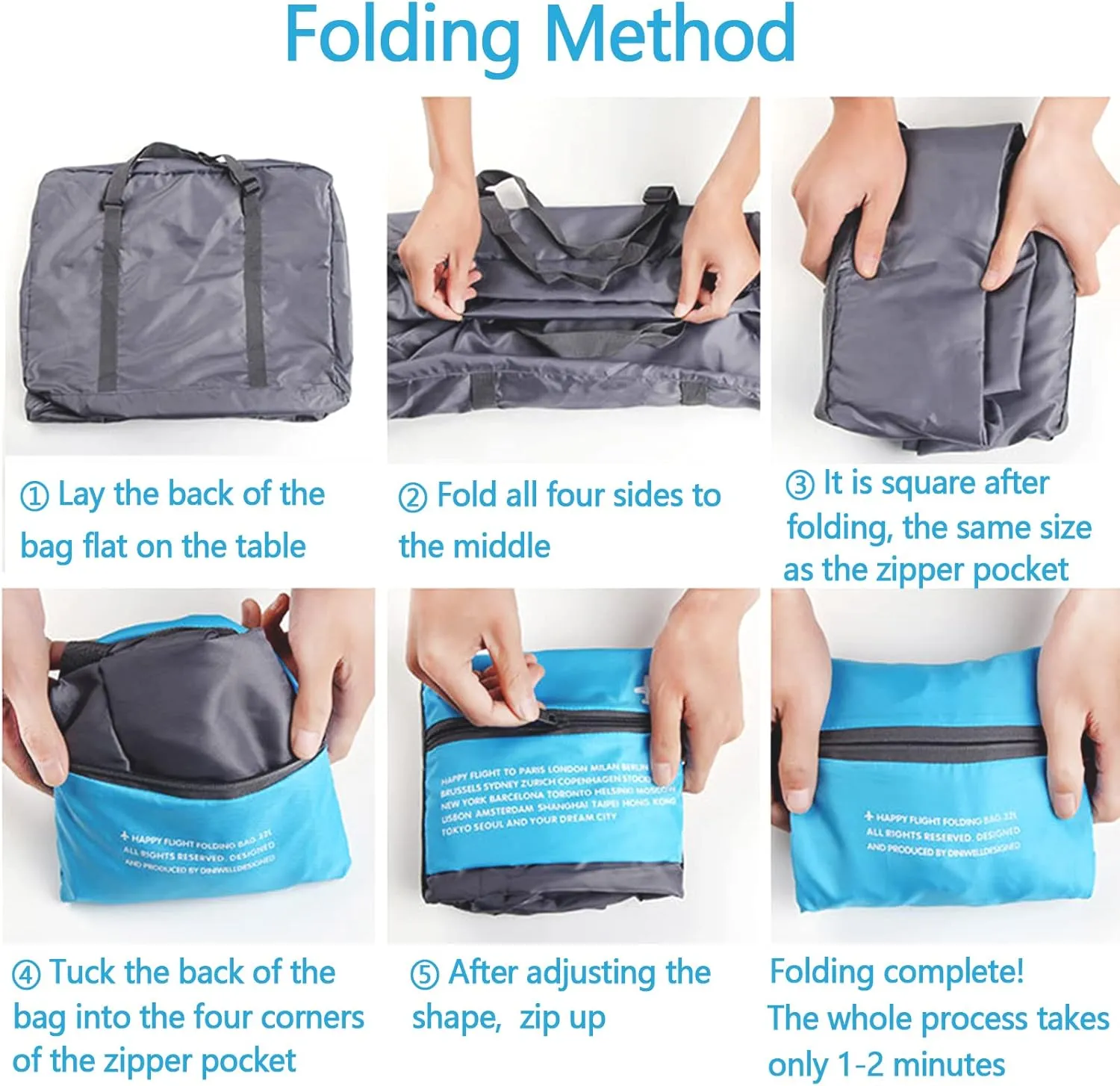 Foldable Travel Duffel Bag 2PCS Sports Gym Tote Water Resistant Carry on Luggage bag Weekender Overnight Bag (Pink Blue)
