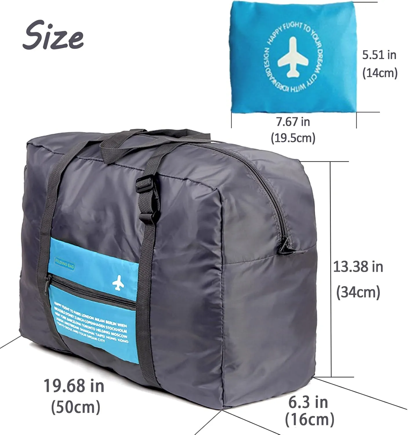 Foldable Travel Duffel Bag 2PCS Sports Gym Tote Water Resistant Carry on Luggage bag Weekender Overnight Bag (Pink Blue)