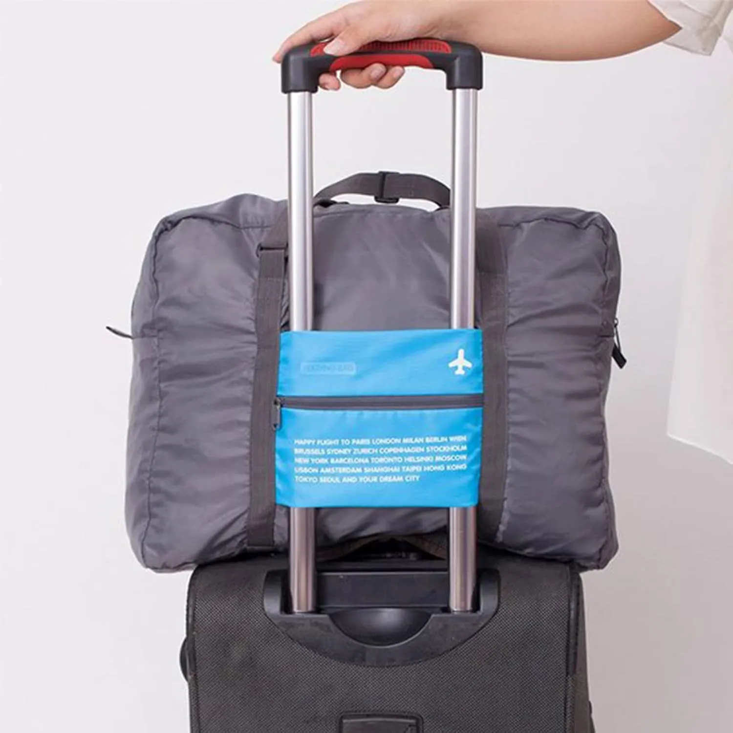 Foldable Travel Duffel Bag 2PCS Sports Gym Tote Water Resistant Carry on Luggage bag Weekender Overnight Bag (Pink Blue)