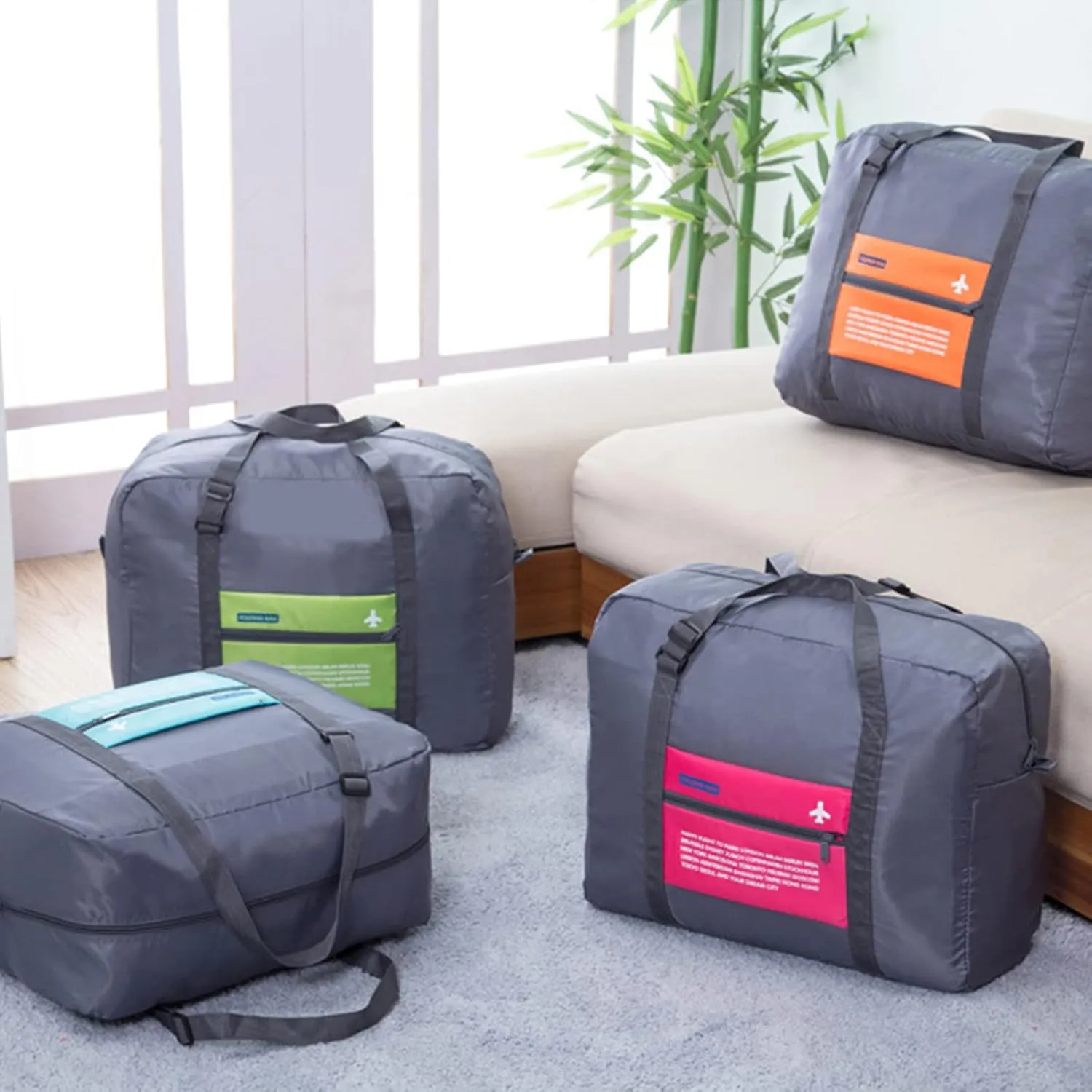 Foldable Travel Duffel Bag 2PCS Sports Gym Tote Water Resistant Carry on Luggage bag Weekender Overnight Bag (Pink Blue)