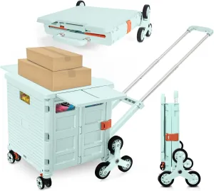 Foldable Utility Cart with Stair Climbing Wheels,Collapsible Rolling Crate with Magnetic Lid Telescopic Cover,Adjustable Telescoping Handle,360° Rotate Wheel Hand Cart for Teacher Shopping Moving