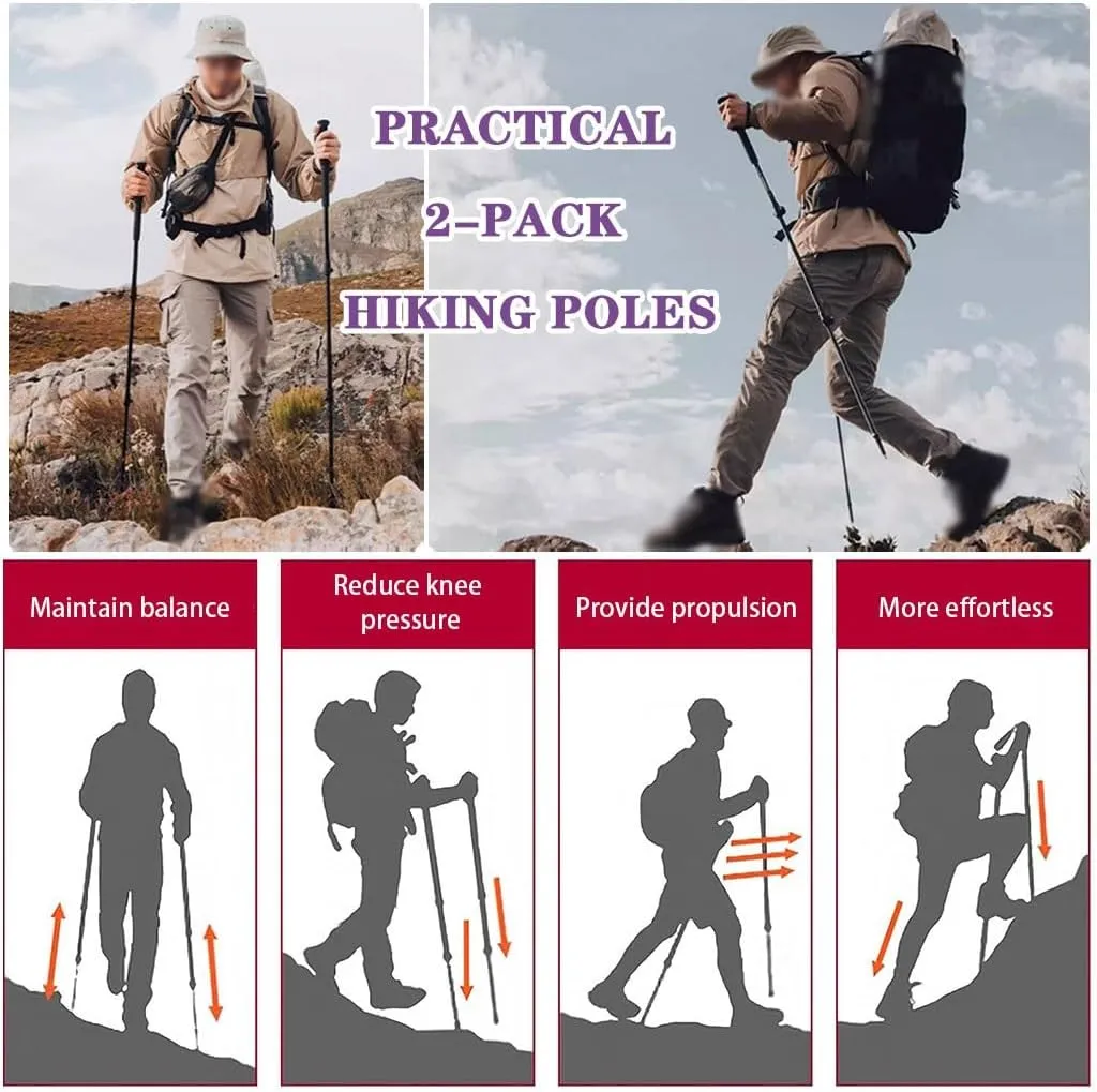 Foldable Walking Sticks for Seniors, Shock Absorbing Trekking Poles, with Wrist Strap   Locking System, Durable Carbon Fiber Pole Body